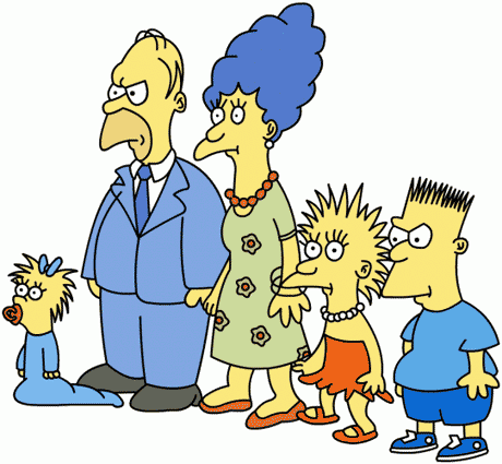Los Simpsons en el programa de Tracey Ullman  De derecha a izquierda: Maggie, Homero, Marge, Lisa y Bart